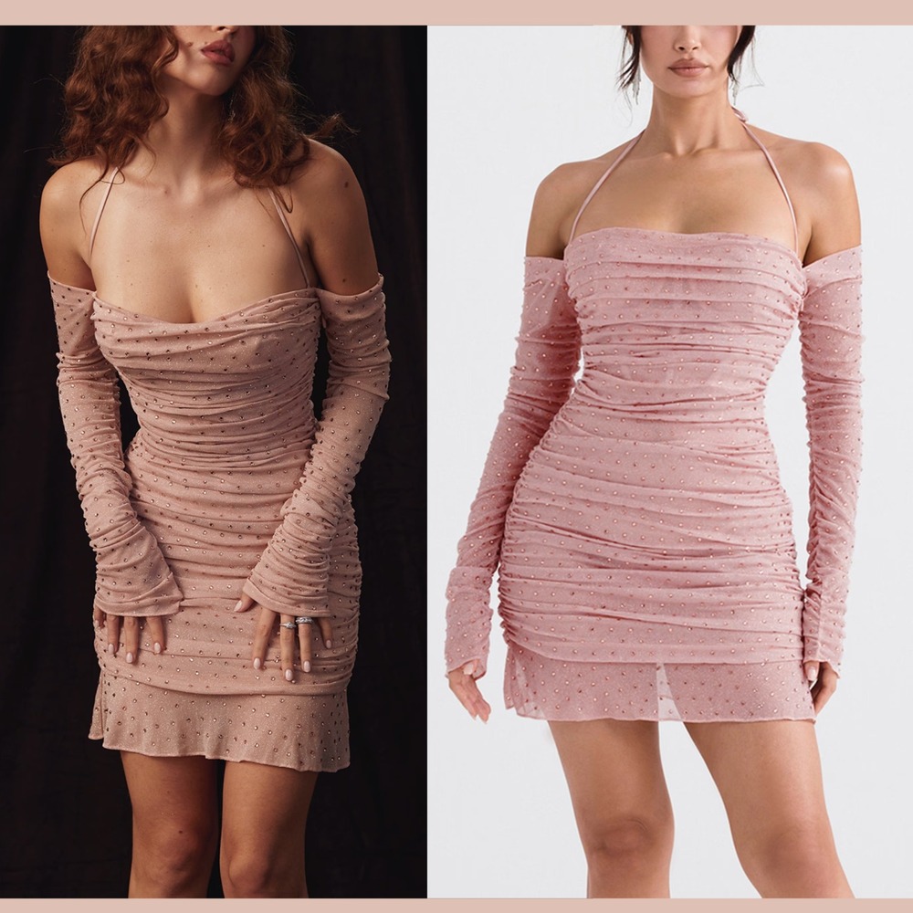 NEW $269 House of CB [ Small ] ESTELLA Soft Pink Crystallised‎ Mini Dress #U1557